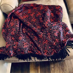 Red and Black Dragon design Fringed Satin Brocade Throw